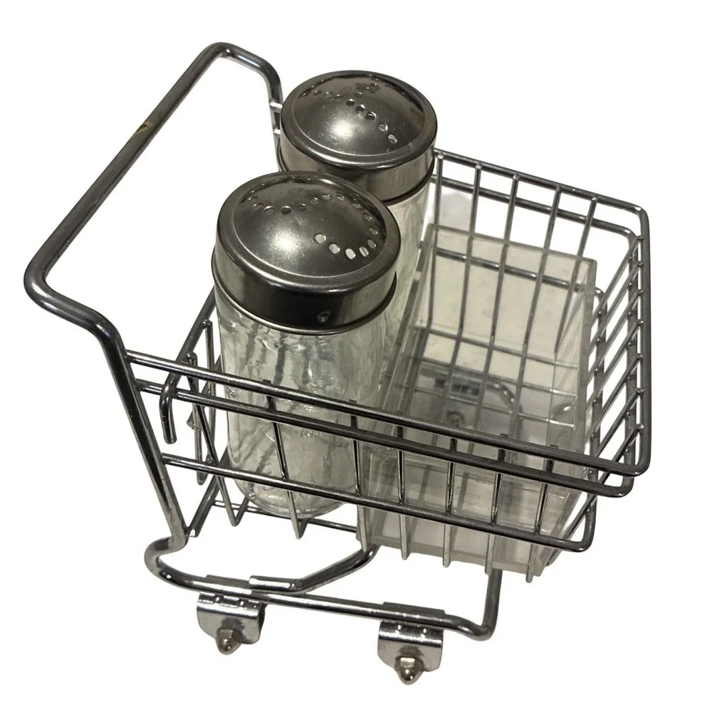 Vintage Condiment Caddy Shopping Cart Salt Pepper Shaker Toothpick Holder 6x5